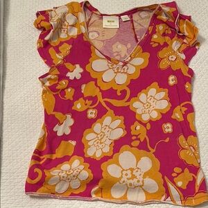 Mauve Pink and Orange Floral Blouse size Large